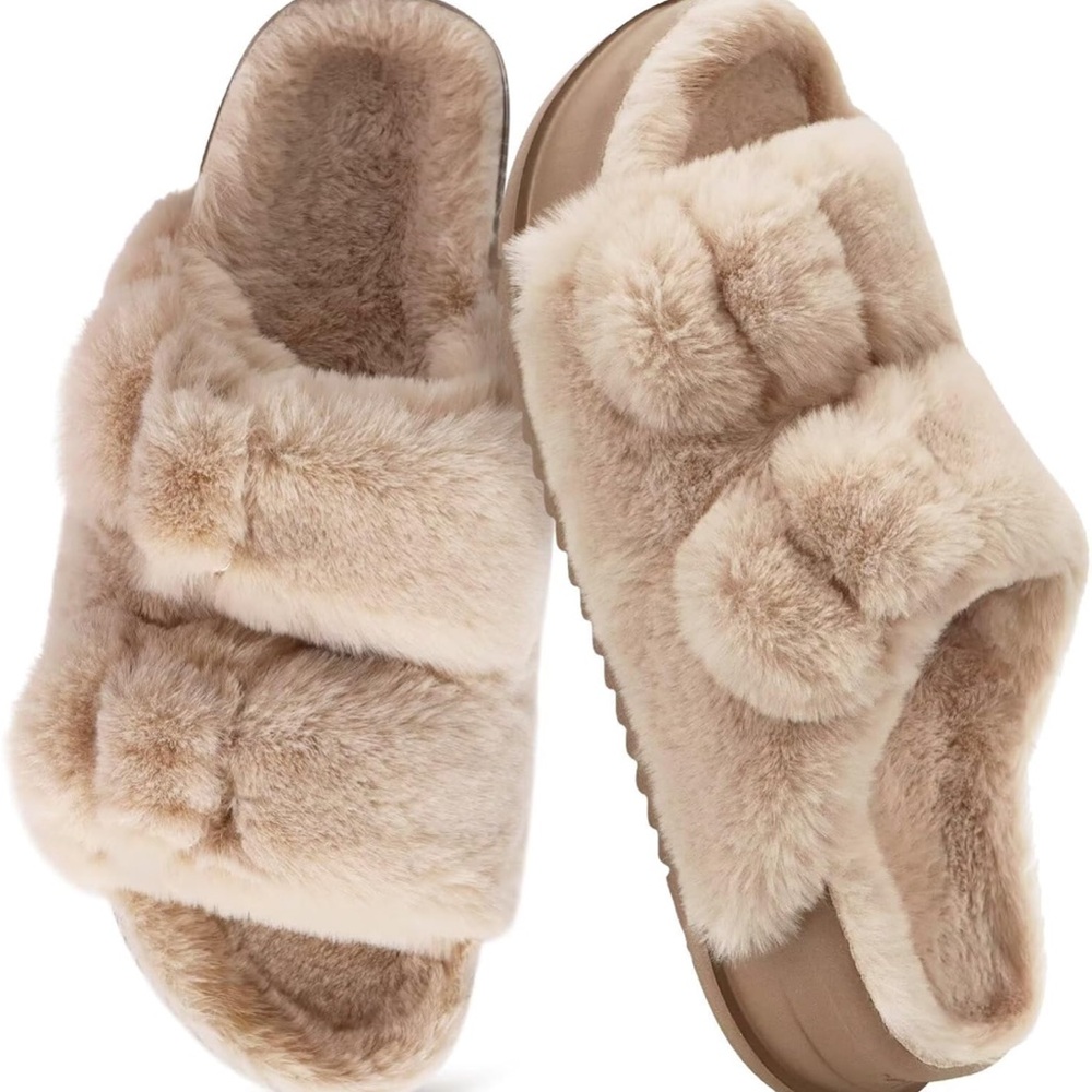 Faux fur open toe slippers plantar fasciitis arch support platform fashion